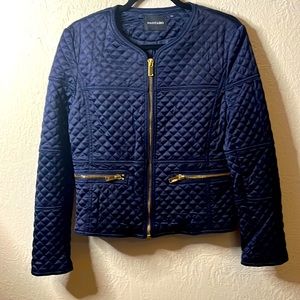 Dolce CABO quilted navy blue silk look jacket sz 6
